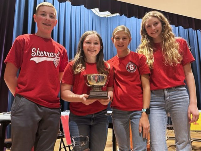 Pictured is Sherrard Middle School Team Red from left: Ryan Himrod, Allison McGraw, Zoe Zervos and Ella Finley.